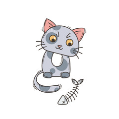 Cute cat character. Satisfied fed kitten.