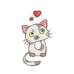 Cute cat character. Satisfied fed kitten.