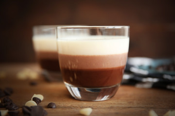 Layered desserts with chocolate crumbs