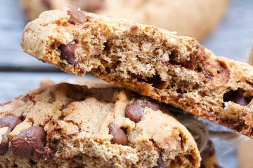 Homemade cookies with chocolate chips. Closeup