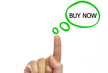 Fototapeta premium hand writing buy now talking balloon. isolated on white background