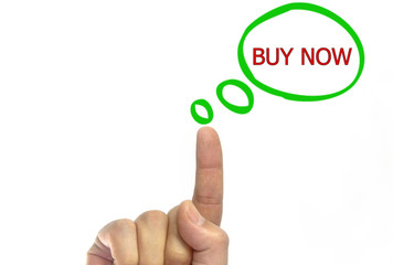 Fototapeta premium hand writing buy now talking balloon. isolated on white background