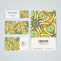 Set of vector design templates. Business card with floral circle ornament. Mandala style.