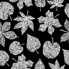 seamless pattern with six white ornamental leaves