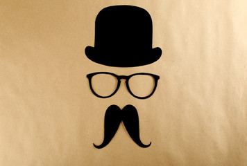 Photo booth props glasses, mustache and bowler