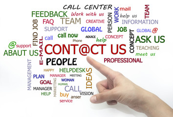 contact us word cloud. hand writing isolated
