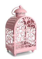 Pink metal lantern isolated on white
