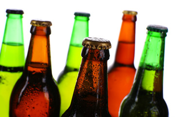 Bottles of beer isolated on a white