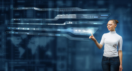 Woman working with virtual interface