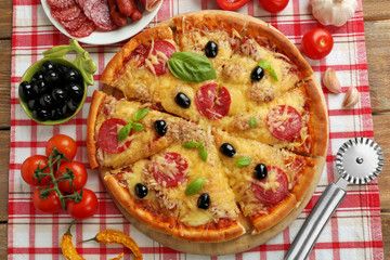 Fresh baked pizza, top view
