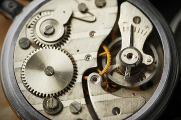 Mechanism of pocket clock closeup