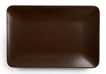 Rectangular brown ceramic dish, isolated on white