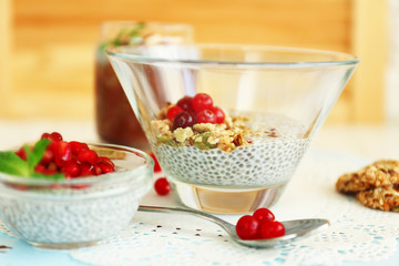 Soaked chia seeds with cereal biscuits and cranberry