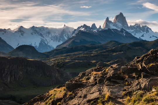 Cerro Torre and Fitz Roy panorama in Southern Patagonia