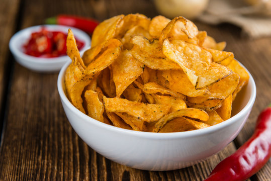 Heap of Chilli Potato Chips (selective focus)