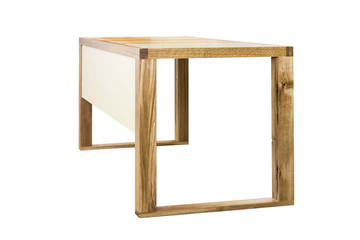 Wooden table. White background, isolation