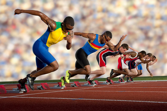 Six athletes starting race