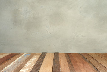 grungy concrete wall and wooden floor