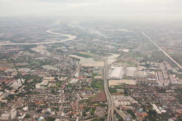 Aerial view landscape of Bangkok city in Thailand 