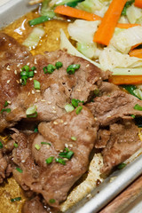 Beef with vegetables teppanyaki Japanese Cooking