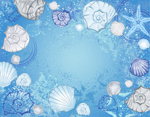 Blue Background with Seashells