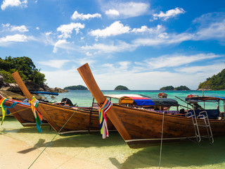Traditional longtail wood boats in Lipe island locate on Stun pr
