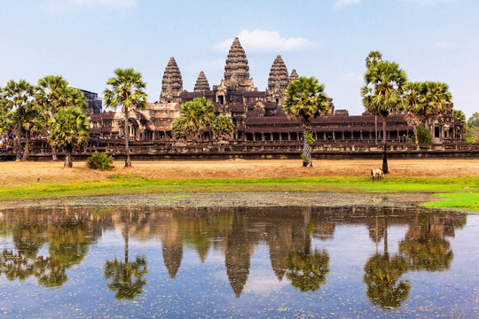 Angkor Wat and relfection on the lake in Siem Reap, Cambodia