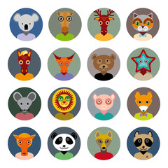 Obraz premium Set of animals faces circle icons set in Trendy Flat Style. zoo infographics design.