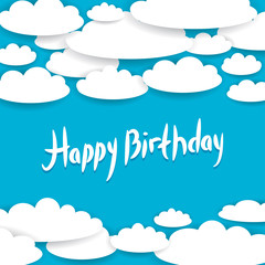 Abstract blue background, sky, white clouds. Happy Birthday Card