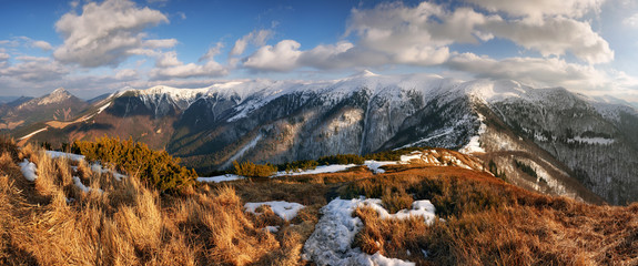 Panorama mountain with sun, Vratna valley, Slovakia