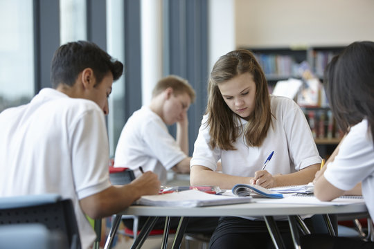 Group of friends studying together in the classroom