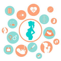 Medicine and pregnancy vector icons set