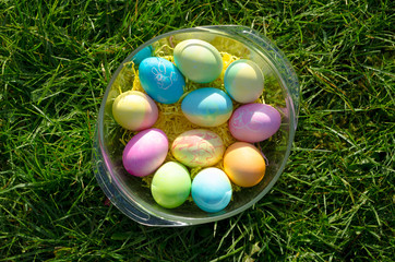 Bowl of Easter Eggs / A bowl of Easter eggs with colorful art and bunny paintings.