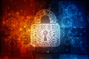 Security concept: Lock on digital screen, contrast, 3d render