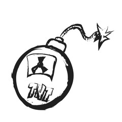  doodle old grenade with burning fuse, dirty bomb with TNT and radiation, icon illustration