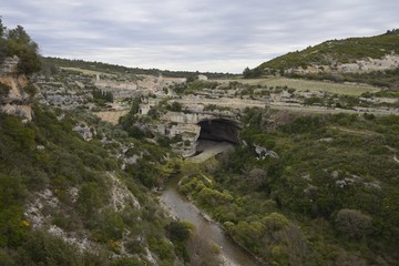 Fototapeta premium View of Minerve and the cave of river Cesse, Hérault, France - one of the most beautiful villages of France 