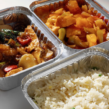Take away curry and rice in cartons