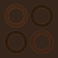 Vector set of four round meander frames. 