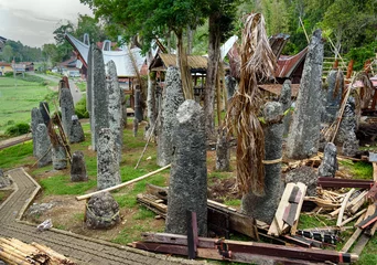 Foto op Canvas Ceremony site with megaliths. Bori Kalimbuang. Tana Toraja. Indonesia © Elena Odareeva