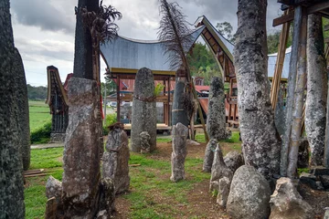 Fotobehang Ceremony site with megaliths. Bori Kalimbuang. Tana Toraja. Indonesia © Elena Odareeva