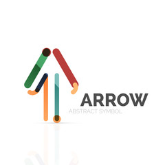 Linear arrow abstract logo, connected multicolored segments of lines in directional pointer figure