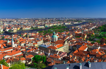 Fototapeta na wymiar Aerial view Mala Strana (Lesser Town of Prague) and Old Town in