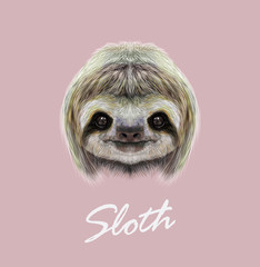 Vector Illustrated Portrait of Sloth.