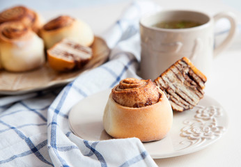 Fresh pastries with tea