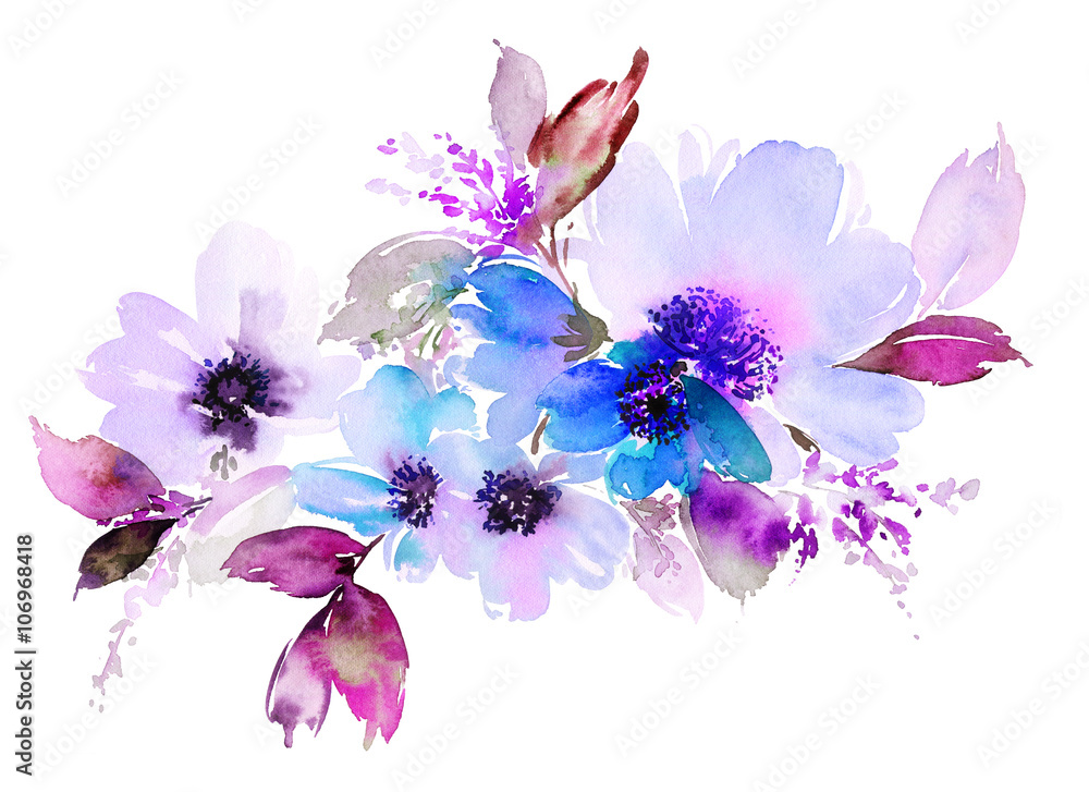 Wall mural Flowers watercolor illustration