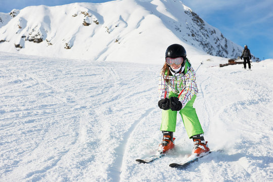 Young girl skiing, Les Arcs, Haute-Savoie, France