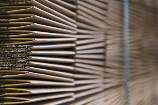 Close up of cardboard stock warehouse