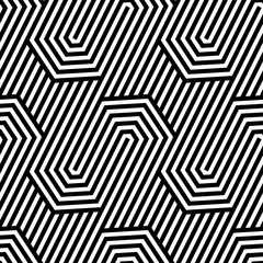 Gordijnen Vector naadloze textuur. Geometrisch abstracte achtergrond. Monochroom herhalend patroon van onderbroken lijnen. © alla_ko