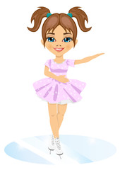 Little cute girl in skate suit skating indoors on the ice rink