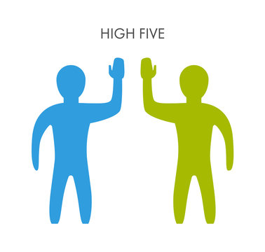 Two people and a friendly high five. Teamwork and successful high five.